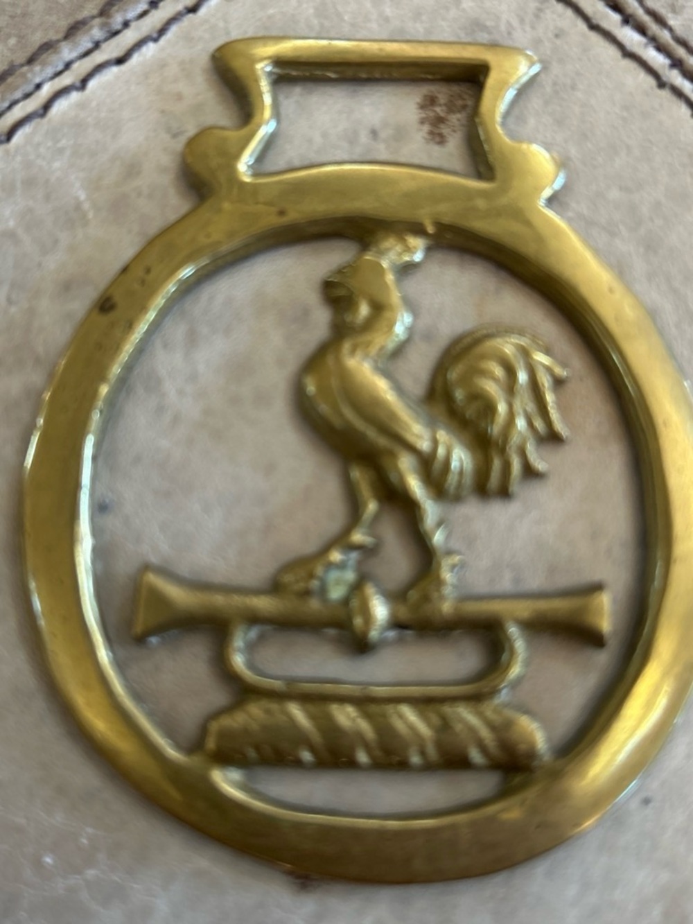 Brass Rooster Medallion Accent vintage English horse western rare cowgirl cannon